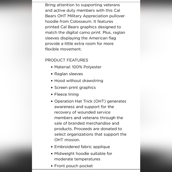 AWESOME CALIFORNIA OHT MILITARY GOLDEN BEARS HOODIE - Picture 3 of 10